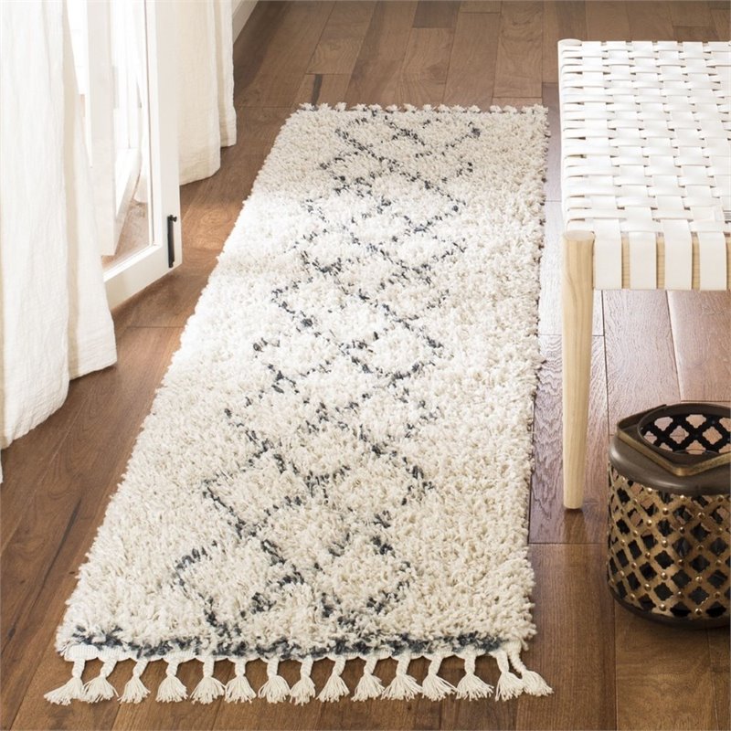 Safavieh Pro Lux 2' x 8' Shag Runner Rug in Cream and Blue