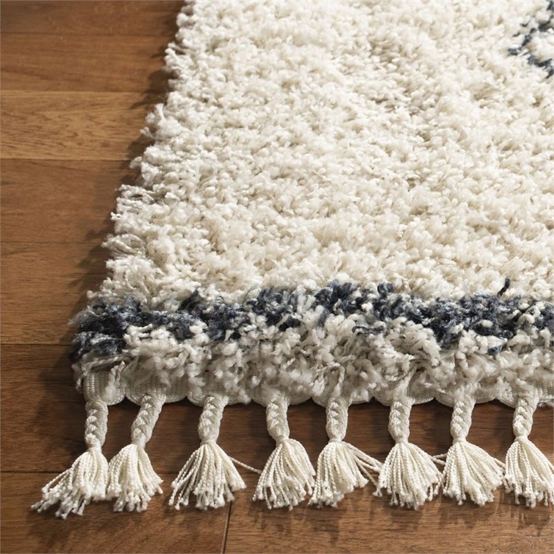 Safavieh Pro Lux 2' x 8' Shag Runner Rug in Cream and Blue
