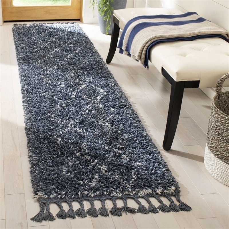Safavieh Pro Lux 2' x 8' Shag Runner Rug in Cream and Blue