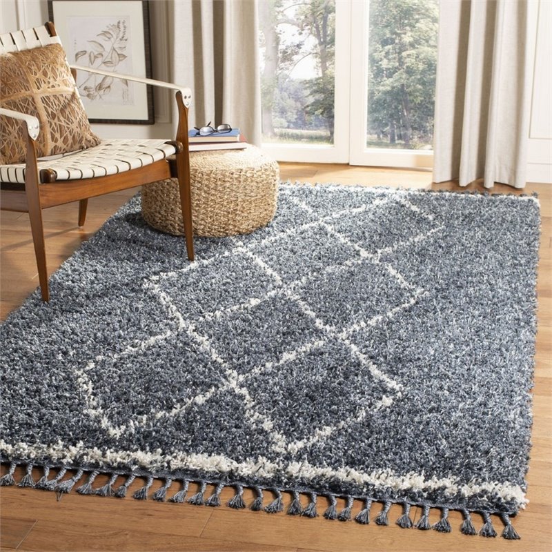 Safavieh Pro Lux 9' x 12' Shag Rug in Cream and Blue