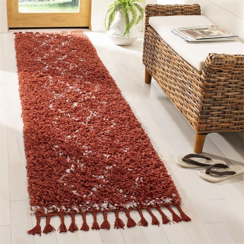Safavieh Pro Lux 2' x 8' Shag Runner Rug in Rust and Creme