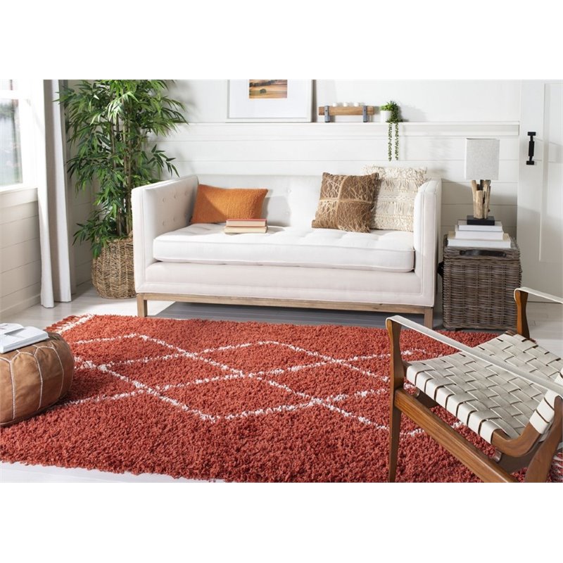 Safavieh Pro Lux 5' x 8' Shag Rug in Rust and Creme