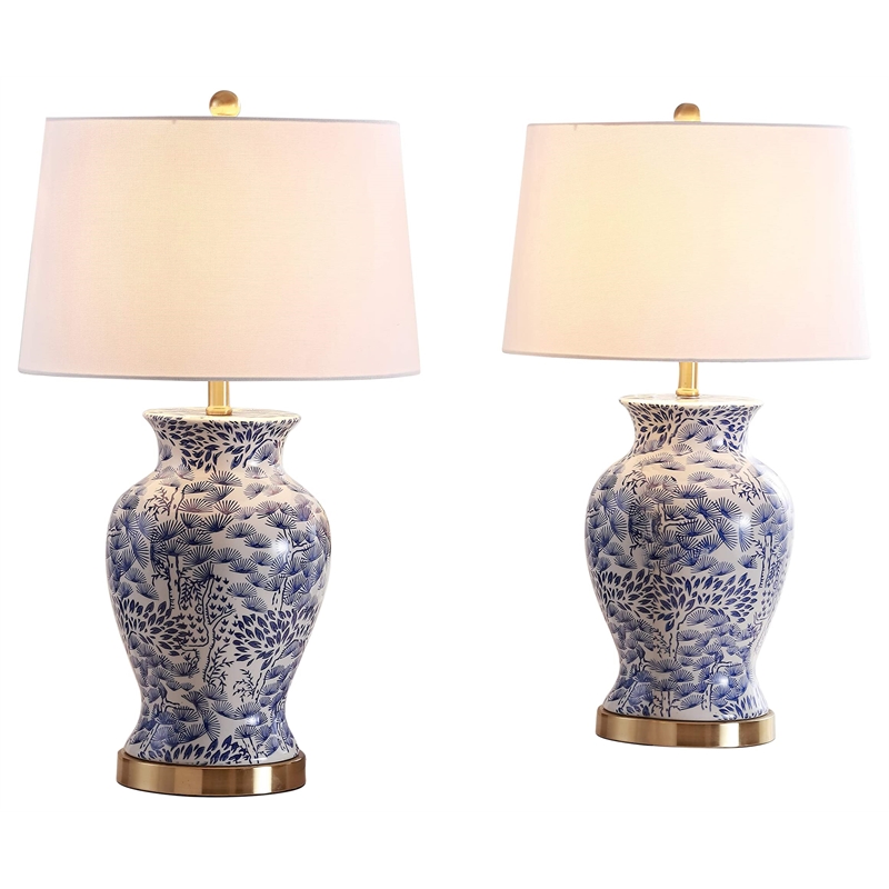 Safavieh Alona Table Lamp in Blue and White (Set of 2)
