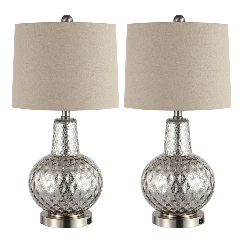 Safavieh Atlas Glass Table Lamp in Silver and Ivory