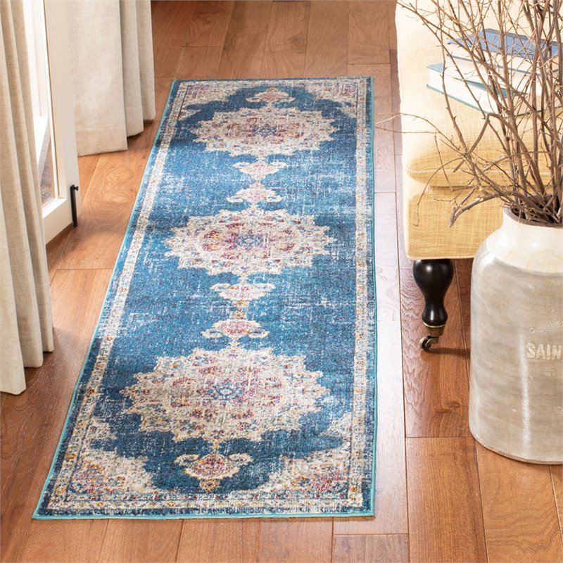 Safavieh Aria 2' x 8' Runner Rug in Navy and Ivory