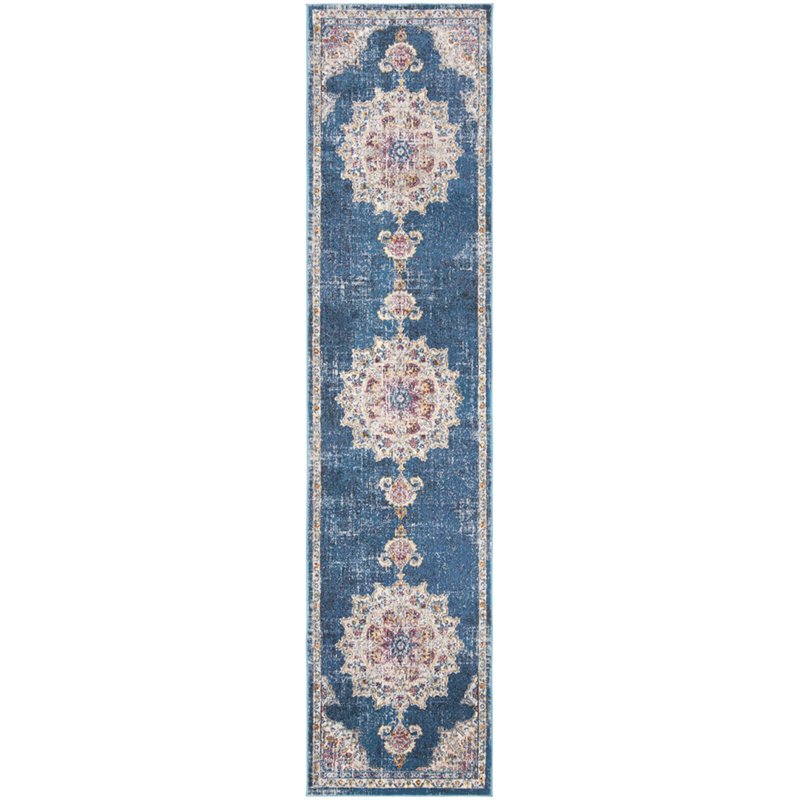 Safavieh Aria 2' x 8' Runner Rug in Navy and Ivory