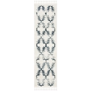 Safavieh Berber 2'2&quot x 8' Shag Runner Rug in Cream and Blue