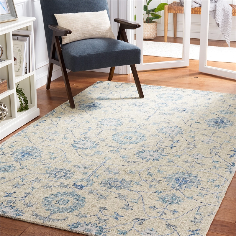 Safavieh Blossom 4' x 6' Hand Tufted Wool Rug in Silver and Blue