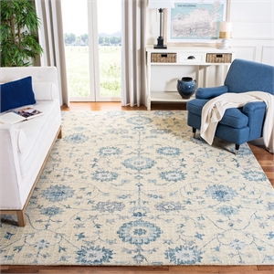 Safavieh Blossom 6' Square Hand Tufted Wool Rug in Silver and Blue
