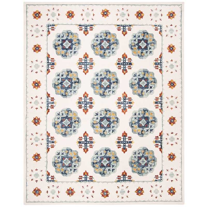 Safavieh Blossom 8' x 10' Hand Tufted Wool Rug in Blue and Ivory