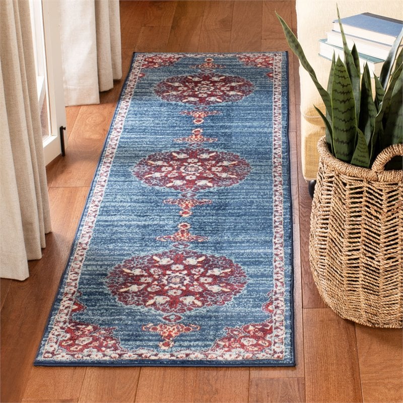 Safavieh Brentwood 2' x 8' Runner Rug in Navy and Burgundy