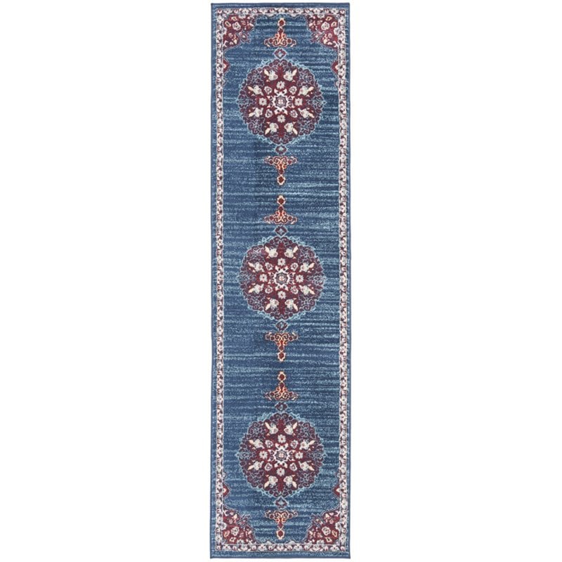 Safavieh Brentwood 2' x 8' Runner Rug in Navy and Burgundy