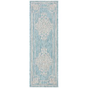 Safavieh Courtyard 2'3&quot x 6'7&quot Runner Rug in Aqua and Gray