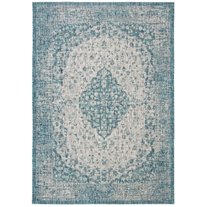 Safavieh Courtyard 4' x 5'7&quot Rug in Teal and Cream