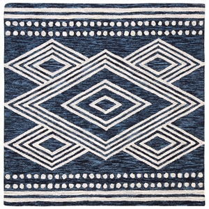 Safavieh Micro-Loop 5' Square Hand Tufted Wool Rug in Navy and Ivory