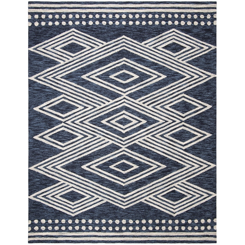 Safavieh Micro-Loop 8' x 10' Hand Tufted Wool Rug in Navy and Ivory