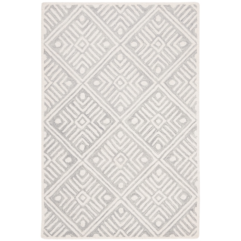 Safavieh Micro-Loop 4' x 6' Hand Tufted Wool Rug in Gray and Ivory