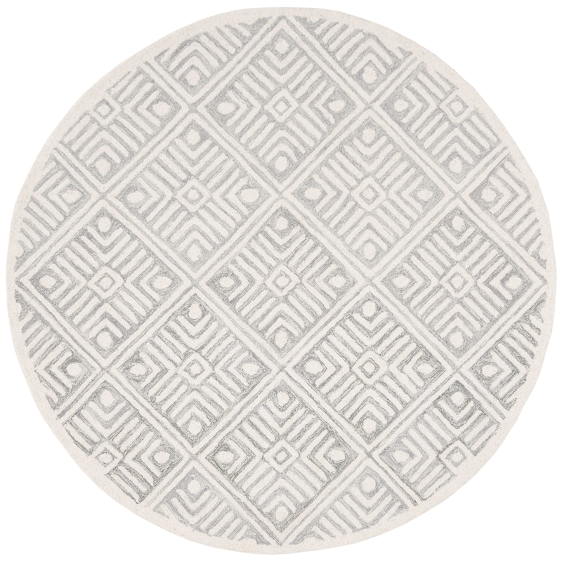 Safavieh Micro-Loop 5' Round Hand Tufted Wool Rug in Gray and Ivory