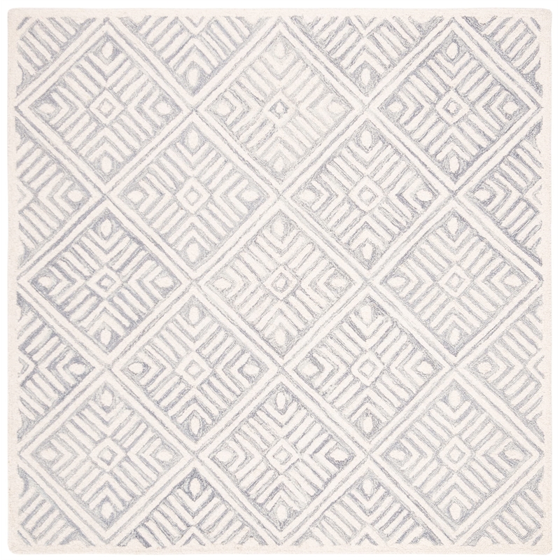 Safavieh Micro-Loop 5' Square Hand Tufted Wool Rug in Gray and Ivory