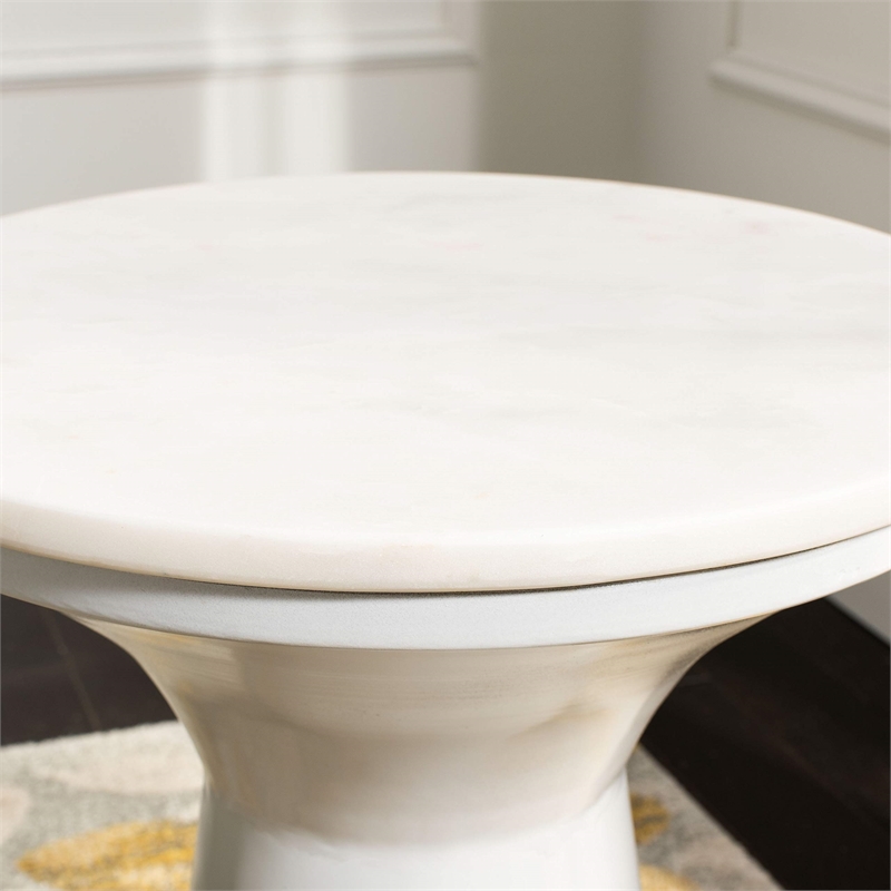 Safavieh Mila Pedestal Marble and Iron End Table in White