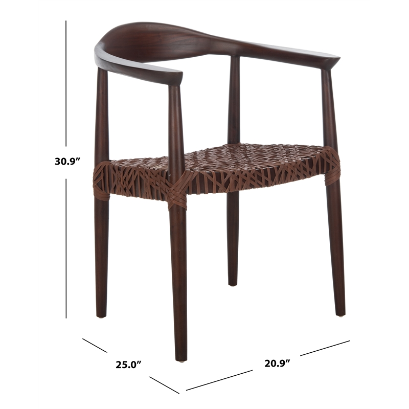 Safavieh Juneau Wood and Leather Woven Accent Chair in Walnut / Brown