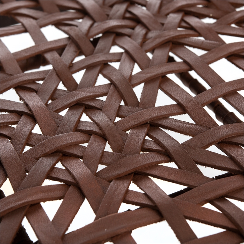 Safavieh Juneau Wood and Leather Woven Accent Chair in Walnut / Brown