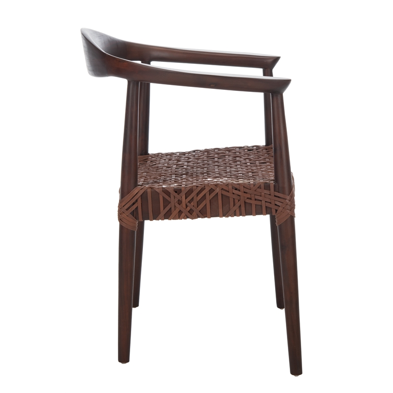 Safavieh Juneau Wood and Leather Woven Accent Chair in Walnut / Brown