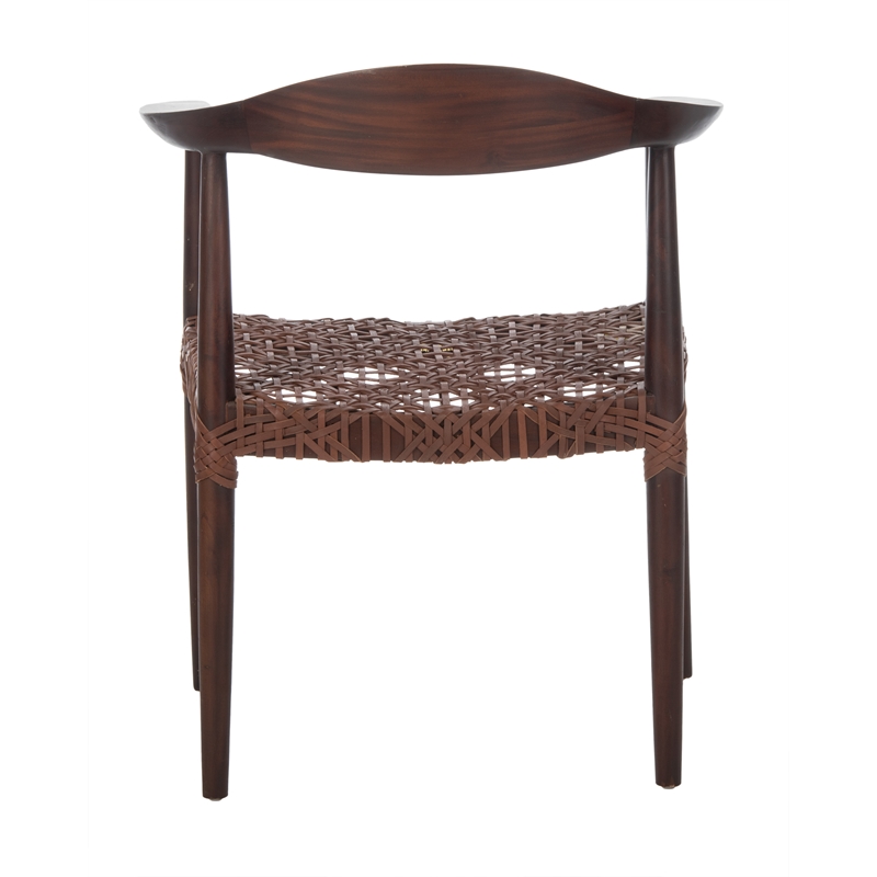 Safavieh Juneau Wood and Leather Woven Accent Chair in Walnut / Brown
