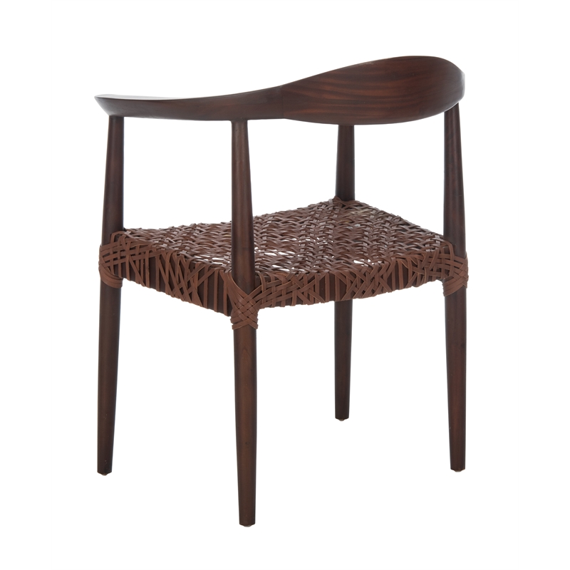 Safavieh Juneau Wood and Leather Woven Accent Chair in Walnut / Brown