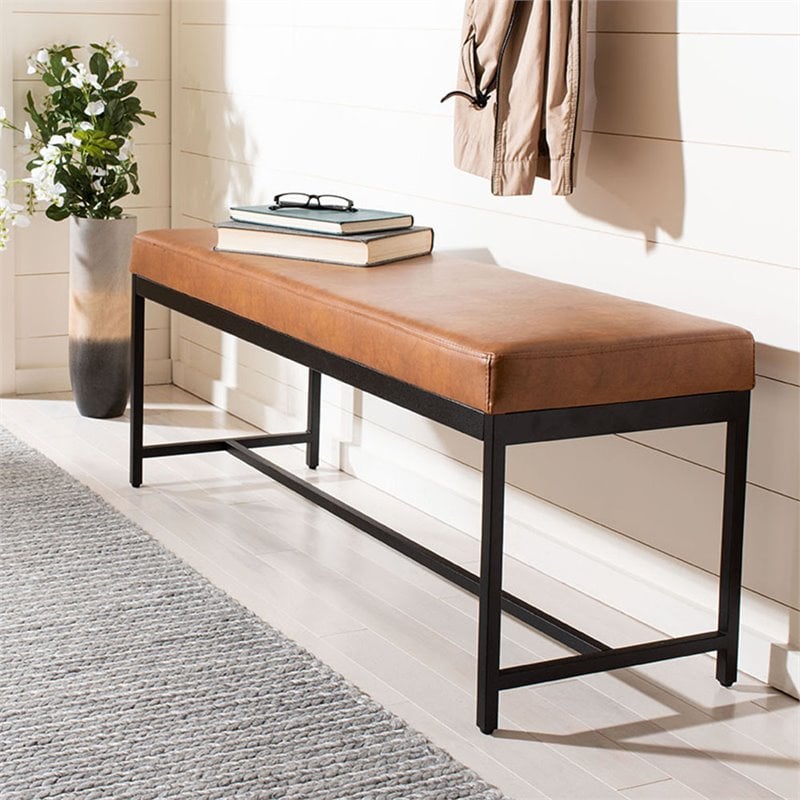 Safavieh Chase Faux Leather Bench in Brown and Black