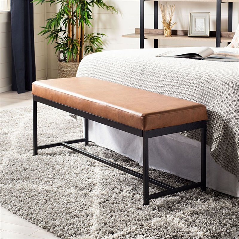 Safavieh Chase Faux Leather Bench in Brown and Black
