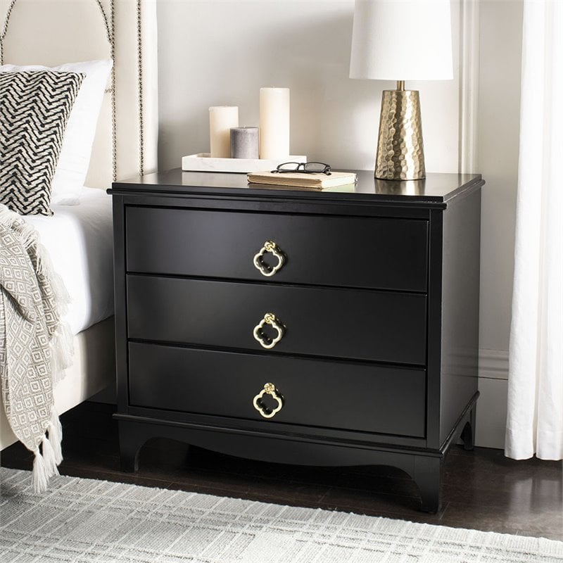 Safavieh Hannon 3-Drawers Wood Bedroom Nightstand in Black/Brass