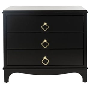 Safavieh Hannon 3-Drawers Wood Bedroom Nightstand in Black/Brass