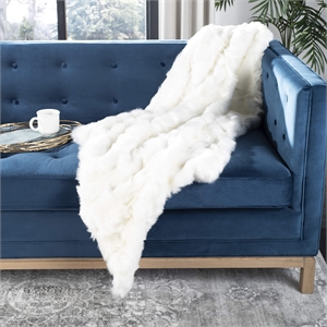 Safavieh Textured Faux Fur Throw Blanket in Snow White