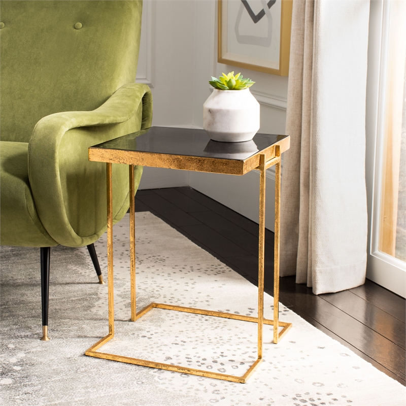 Safavieh Amarylis Greek Key Side Iron Table in Black / Gold