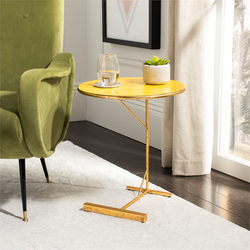 Safavieh Sionne Round Iron C Table in Yellow / Gold