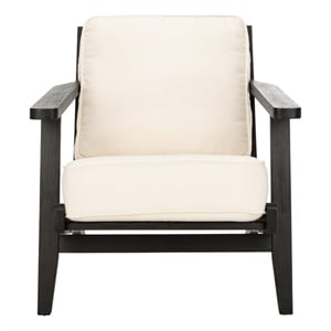 Safavieh Nico Mid Century Wood and Linen Accent Chair in White / Black