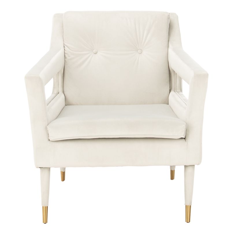 Safavieh Mara Tufted Wood Velvet and Stainless Steel Accent Chair in Silver/Gold