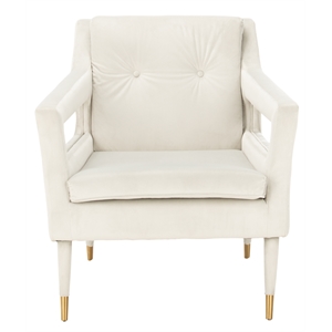 Safavieh Mara Tufted Wood Velvet and Stainless Steel Accent Chair in Silver/Gold