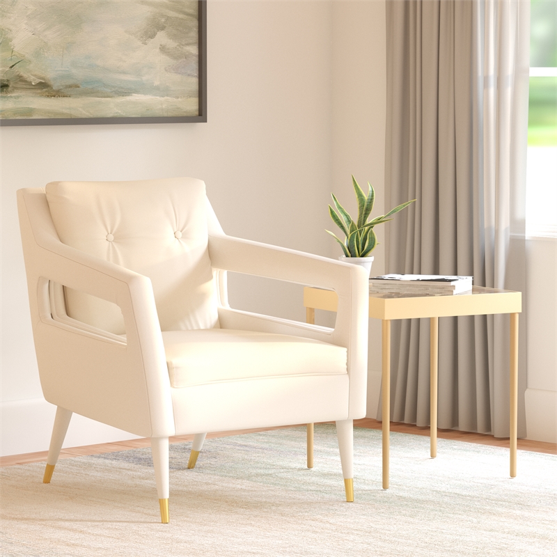 Safavieh Mara Tufted Wood Velvet and Stainless Steel Accent Chair in Silver/Gold