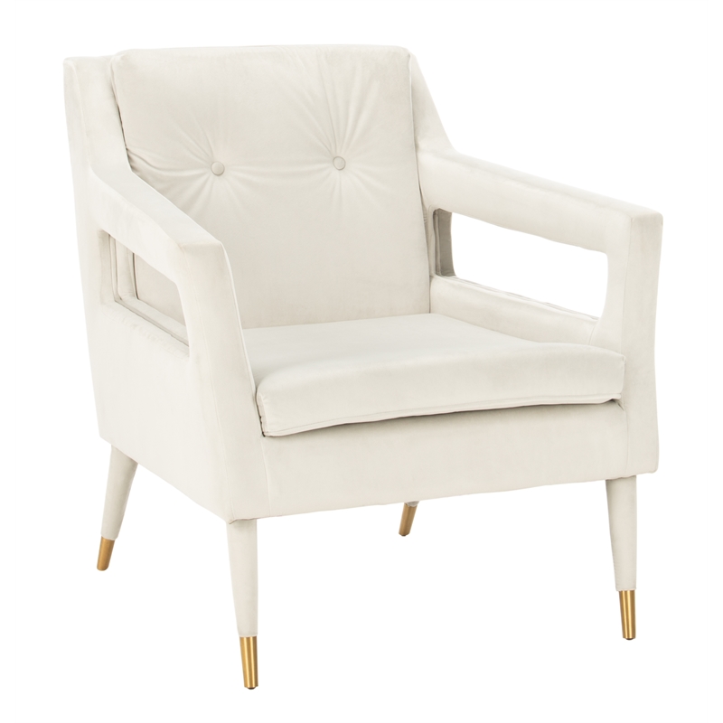 Safavieh Mara Tufted Wood Velvet and Stainless Steel Accent Chair in Silver/Gold