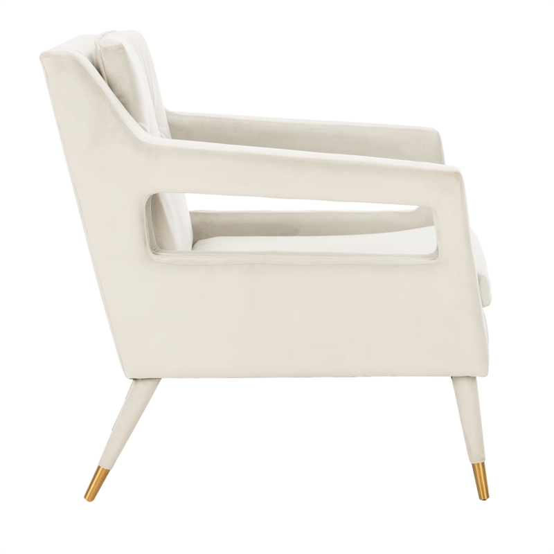 Safavieh Mara Tufted Wood Velvet and Stainless Steel Accent Chair in Silver/Gold
