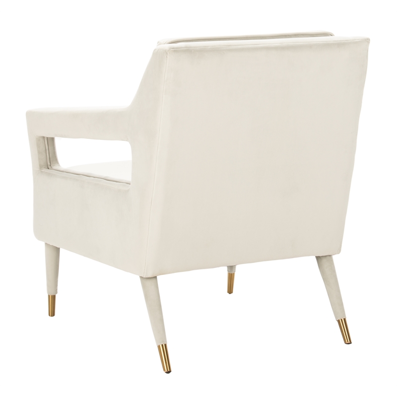 Safavieh Mara Tufted Wood Velvet and Stainless Steel Accent Chair in Silver/Gold
