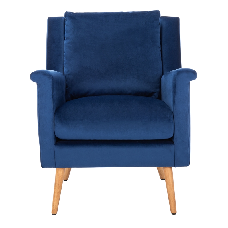 Safavieh Astrid Mid Century Wood and Polyester Velvet Arm Chair in Navy /Natural