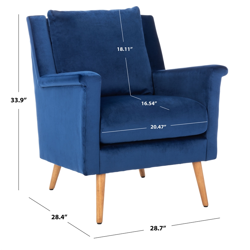 Safavieh Astrid Mid Century Wood and Polyester Velvet Arm Chair in Navy /Natural