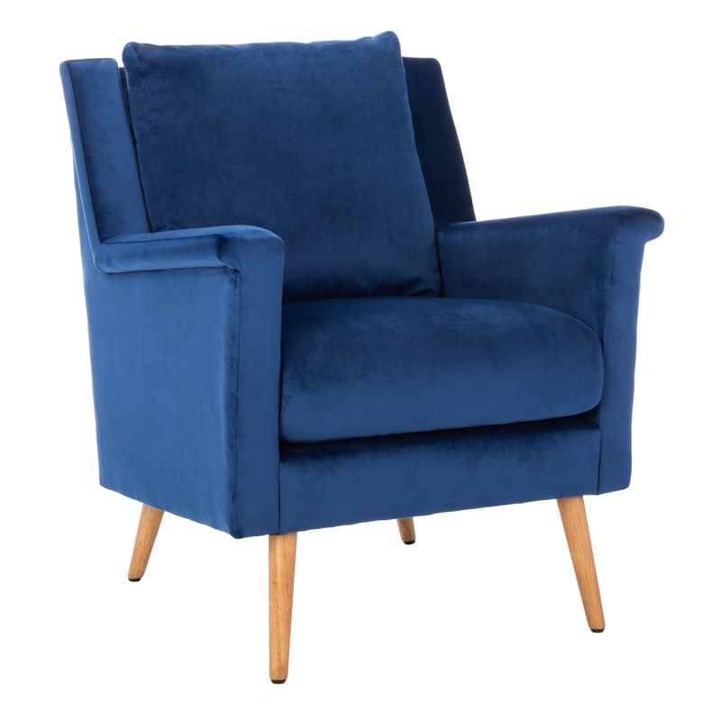 Safavieh Astrid Mid Century Wood and Polyester Velvet Arm Chair in Navy /Natural
