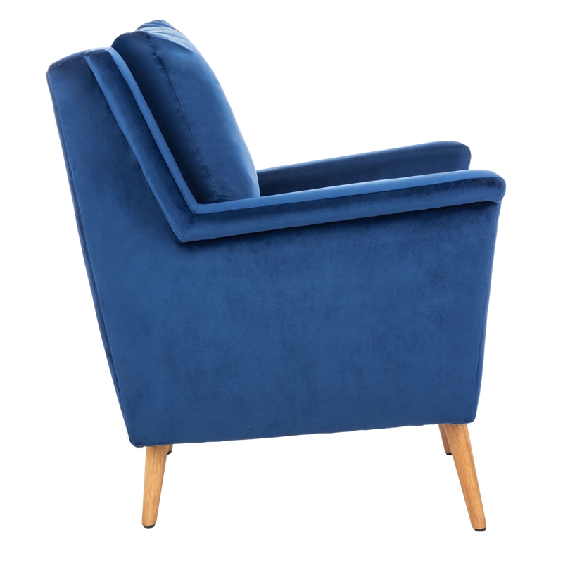Safavieh Astrid Mid Century Wood and Polyester Velvet Arm Chair in Navy /Natural