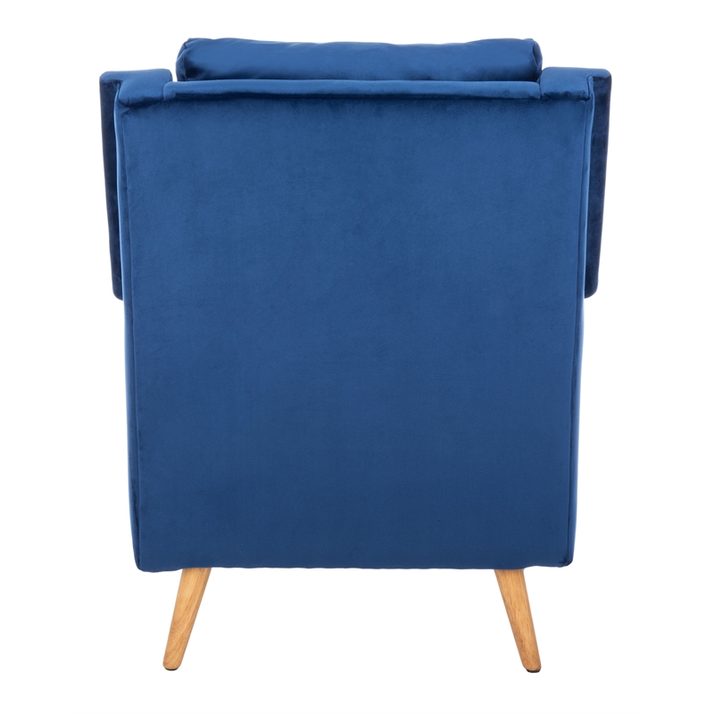 Safavieh Astrid Mid Century Wood and Polyester Velvet Arm Chair in Navy /Natural
