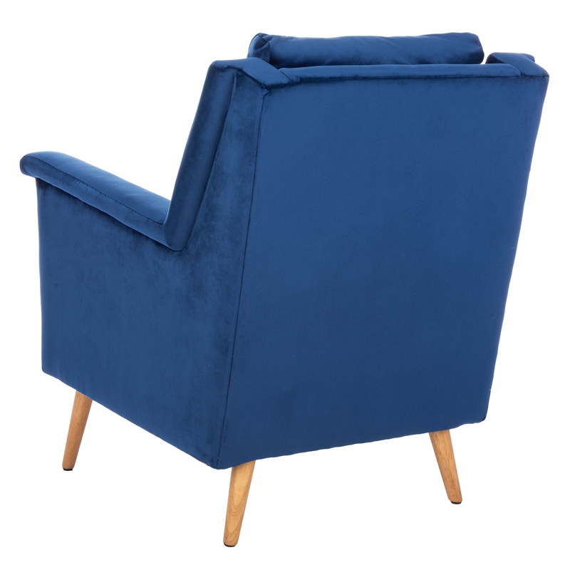 Safavieh Astrid Mid Century Wood and Polyester Velvet Arm Chair in Navy /Natural