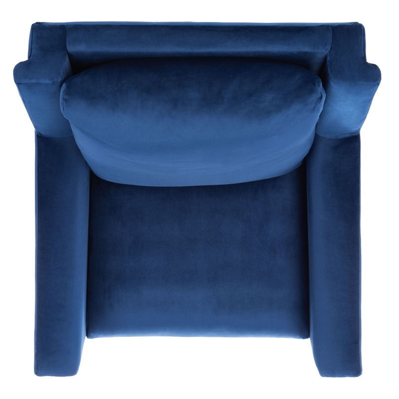 Safavieh Astrid Mid Century Wood and Polyester Velvet Arm Chair in Navy /Natural